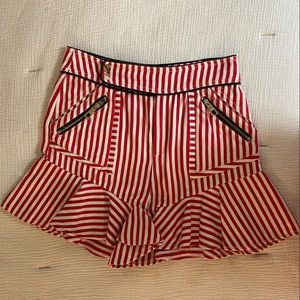 Three Floor Shorts Skort Red and White Stripes High Waisted Size XS